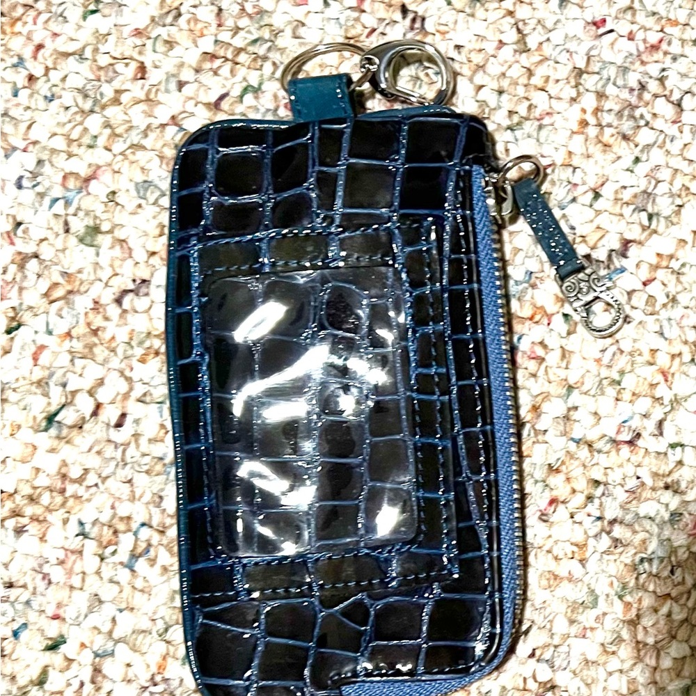 Brighton Black and Blue Croc-Embossed ID Holder Key Ring
